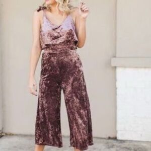 Very J Velvet Belted Tie Strap Jumpsuit